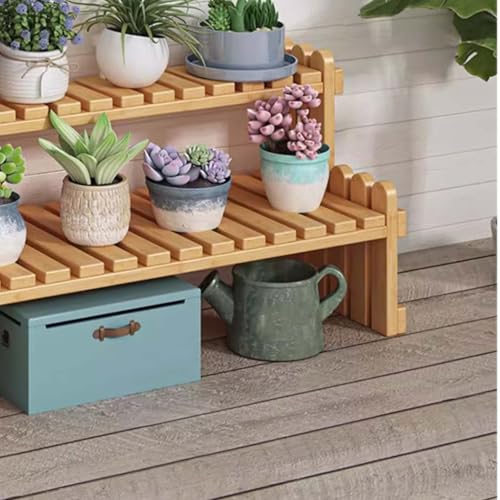 2-stöckiger Pflanzenständer für den Außenbereich, Holzregal für mehrere Pflanzen, Terrassen-Gartendekoration für Balkon, Veranda