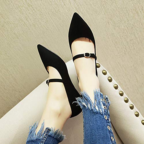 MIOKE Women's Pointed Toe Comfort Low Kitten Heels Pumps Slip On Suede Daily Office Mary Jane Dress Shoes3