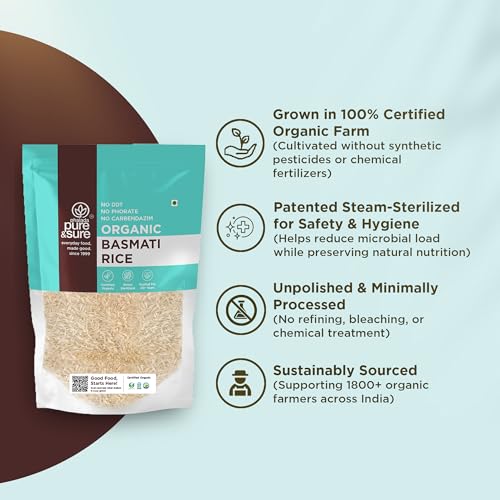 Image of Pure & Sure Organic Basmati Rice 1Kg | Everyday Use Long Grain Rice | Gluten Free | Naturally Aged, Rich in Taste & Aroma | No Chemicals & No Pesticides