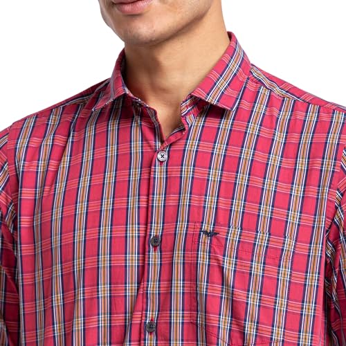 Image of Park Avenue Men's Pure Cotton Checks Pattern Slim Fit Cut Away Collar Full Sleeve Casual Shirt