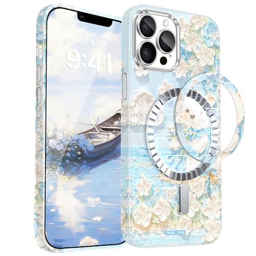 Coque iPhone 13 Pro Max fleurs blanches peinture 3D vintage ours