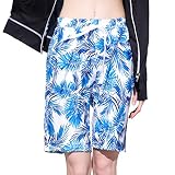 [Teddy] サーフパンツ水着 レディース 水陸両用 薄手 膝丈 ウエストゴム ひも付き 夏 pants535 (LL, ホワイト×パームリーフ)