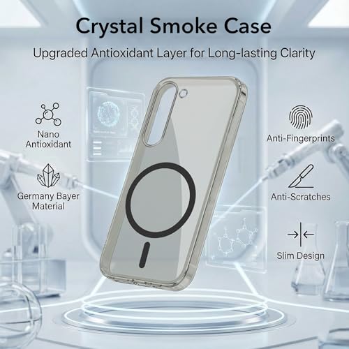 Image of Jkobi Lifetime Anti-Yellow MagSafe Compatible Clear Back Cover Case for Samsung Galaxy S23 5G (Sleek Hard Crystal | Shockproof and Camera Protection)