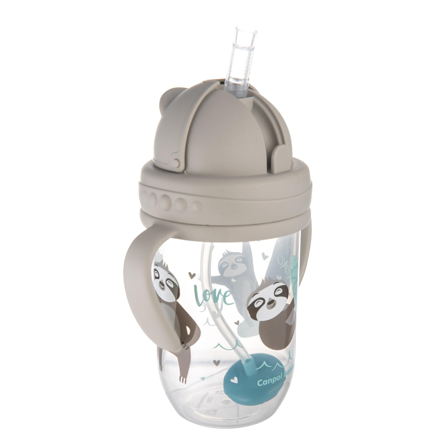 Canpol babies 56/606 Non-spill cup with weighted straw 270ml 6+m-EXOTIC ANIMALS-GREY