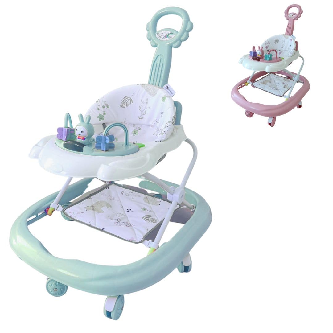 My Universe | 4-in-1 Baby Walker with Activity, Toys, Food Tray, Safety Break | Safe, Functional Baby Chair, Baby Walker | Multifunctional, Portable, For Growing Ages (Light Green)