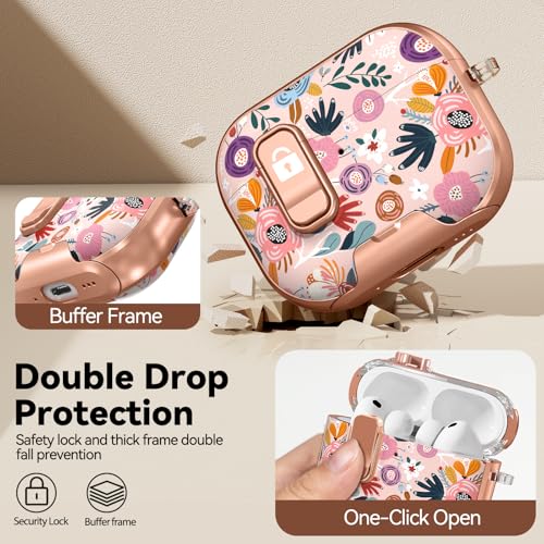 Image of for AirPod Pro 3 Case 2025, with Safty Lock & Phone Stand for Pink AirPod Pro 3 Generation Case Cover for Women Girly, iPod Pro 3 Cases with Keychain & Cleaner Kit - Pink Berry Flower