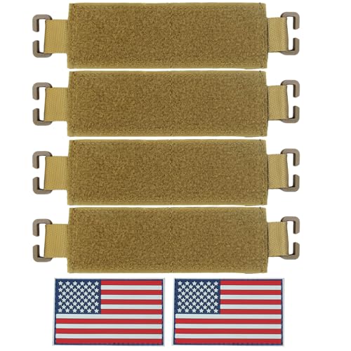 TAXATM Molle Patch Panel with Elastic, Molle Patch Display Holder for Backpack,6X1.5 Mini Patch Board Include American Flag Patch (2 pcs Brown) (4 pcs brown)