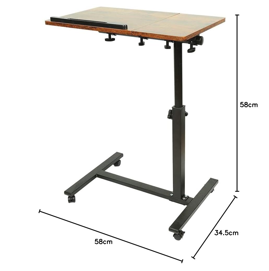 Lekki stolik boczny, łóżko medyczne, biurko komputerowe, biurko do gier, tocząca się sofa do laptopa składana wysokość z 4 kółkami, 60 x 34,5 58-90 cm