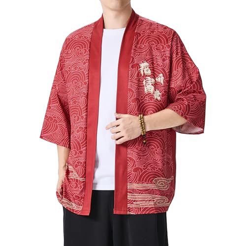 Image of PRIJOUHE Men's Japanese Kimono Cardigan Jackets Casual Long Sleeve Open Front Coat Lightweight Yukata Outwear