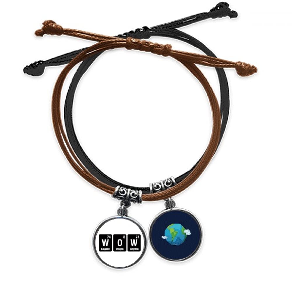 Pulsera de elementos químicos con cadena de cuerda y cuero marrón 3