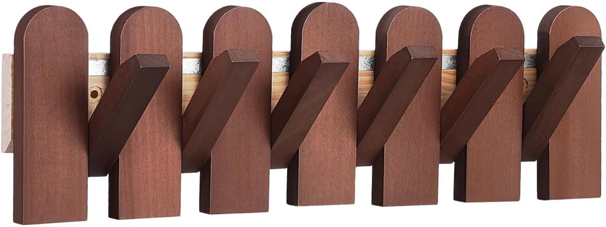 Cabilock Solid Wood Piano Key Wall Hooks 16.73 Inch Multi-Functional Coat Rack for Entryway Hats Bags Wall Mounted Organizer