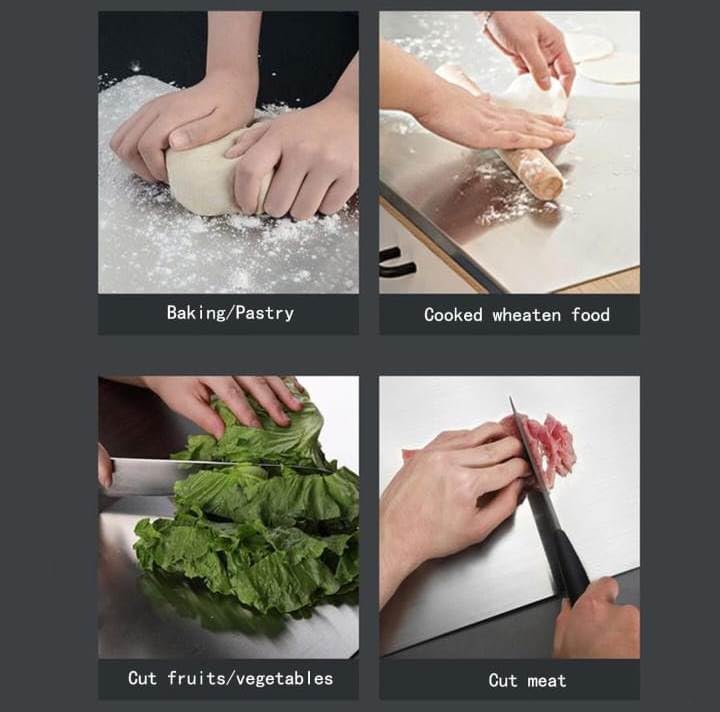 Image of Large Stainless Steel Chopping Board for Kitchen, Premium Grade, Heavy Duty Metal Cutting Board, Big Size 36 X25 cm, Easy to Clean, Durable, Safe, Knife Friendly, Anti-Bacterial