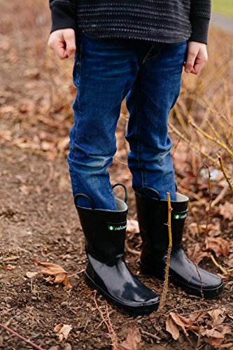 Oaki Toddler Rain Boots – Lightweight Waterproof Rubber Boots for Kids with Easy-On Handles – Durable Kids Outdoor Footwear, Jet Black, 1 Little Kid - Thumbnail 2