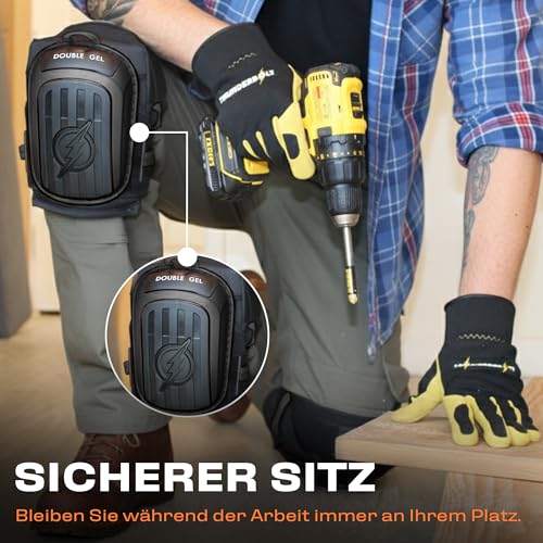 Thunderbolt Knieschoner für Männer, Bau-Knieschoner für die Arbeit für Männer und Frauen, mit Doppelgel, für Gartenarbeit, Bodenbeläge, Dacharbeiten, strapazierfähig, mit extra dickem Schaumstoff und