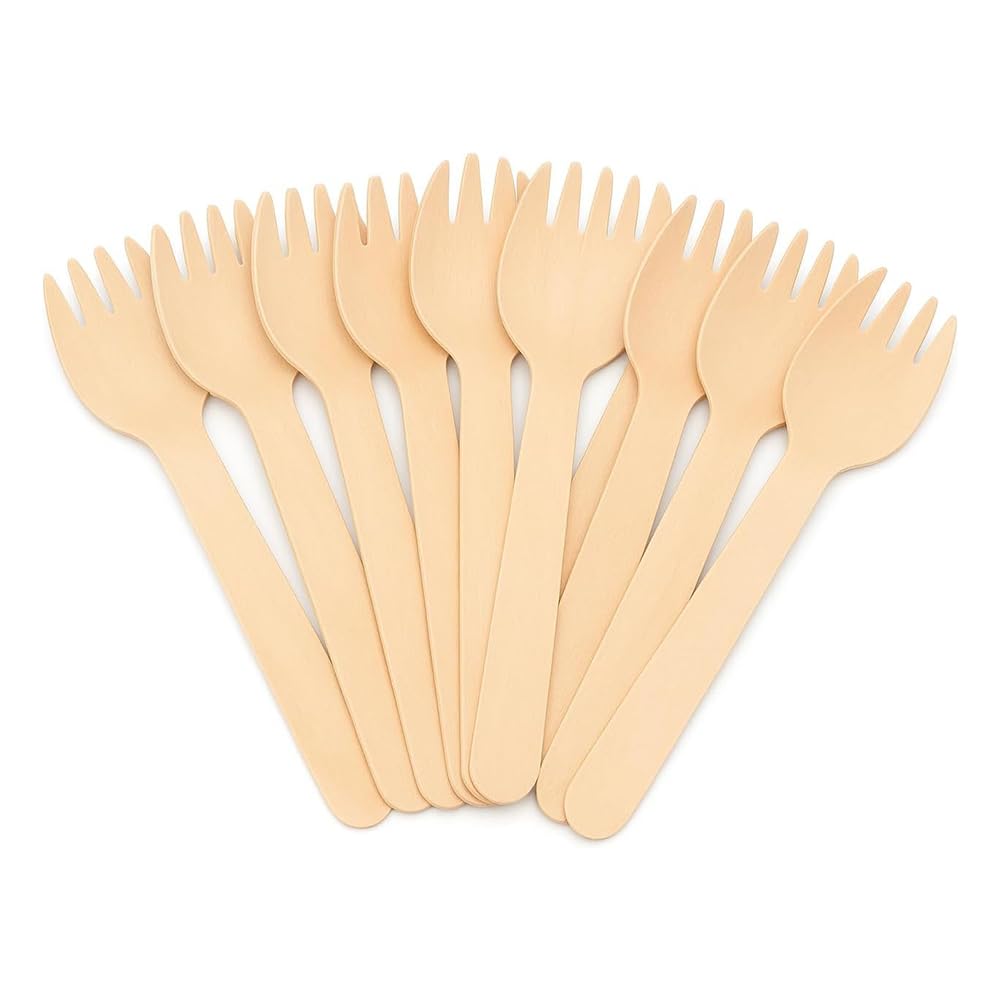 1ABOVE 100pcs Wooden Sporks – 15.5cm Birch Wood Disposable Cutlery for Parties, Picnics & Events