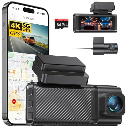 Beferich 4K+2.5K Dash Cam Front and Rear, GPS&5.8G WiFi, Free 64GB Card Included, Dash Camera for Cars, 2-Channel Car Camera, 3.16'' IPS Screen, G-Sensor, 24H Parking Monitor, Max 256GB
