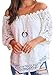 MIHOLL Women's Lace Off Shoulder Tops Casual Loose Blouse Shirts (White, Large)