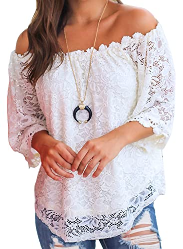 Image of MIHOLL Women's Lace Off Shoulder Tops Casual Loose Blouse Shirts