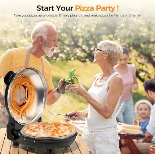 Pizzaiolo Elettrico, Forno per Pizza Portatile da Interno da 1200 W, Controllo della Temperatura 50-420 ℃, Riscaldamento su Doppia Faccia, Rivestimento Antiaderente, per Pizze/Nachos/Fajitas/Omelette