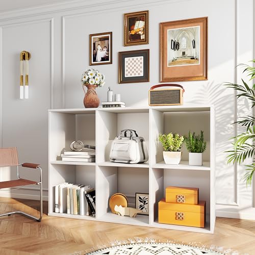 Image of HealSmart 6 Cube Storage Organizer, 3 Tier Stackable Bookshelf, Open Cube Bookshelf with 3 Removable Back Panels, Suitable for Living Room, Bedroom, Home Office, 36 inch L X 11.6 inch W X 24 inch H, White