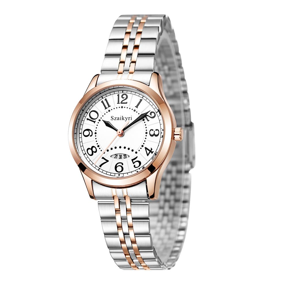 Szaikyri Clasica Reloj Mujer con Numerales Árabes de Tiempo Fácil de Leer Mujer Reloj con Calendario Resistente al Agua