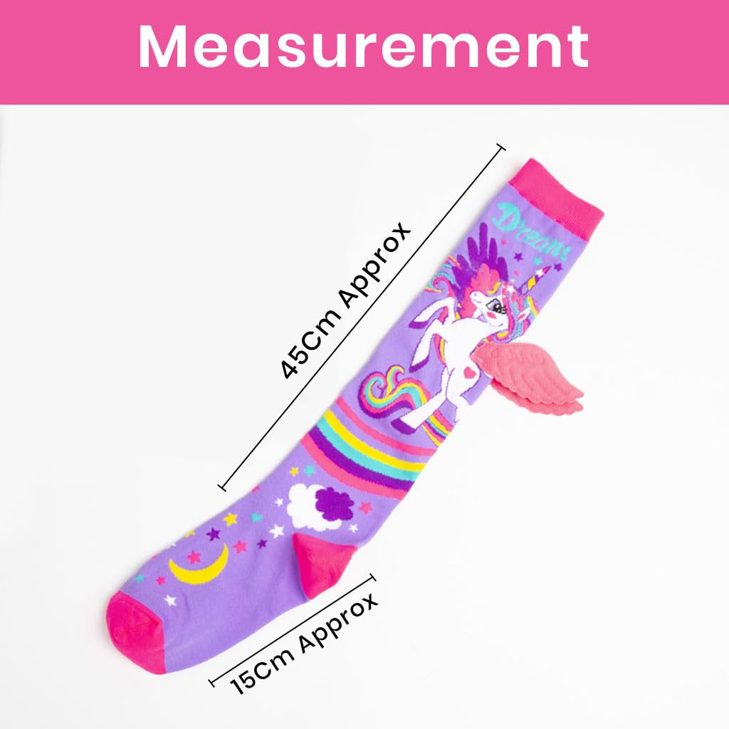 TECPHILE Girls Nylon Knee-High Socks 3D Design Unicorn Printed With Soft Wings Colorful Pony Long Socks For Kids School Girl Super Comfortable And Stretchy - Age Of 3 To 12 Years (1 Pair), Black - Image 9 thumbnail