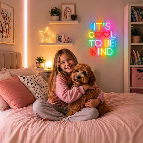 Image of It's Cool To Be Kind Neon Sign for Wall Decor Light Up Sign Positive Led Signs for Class Room Party Home Wall Decor USB Powered