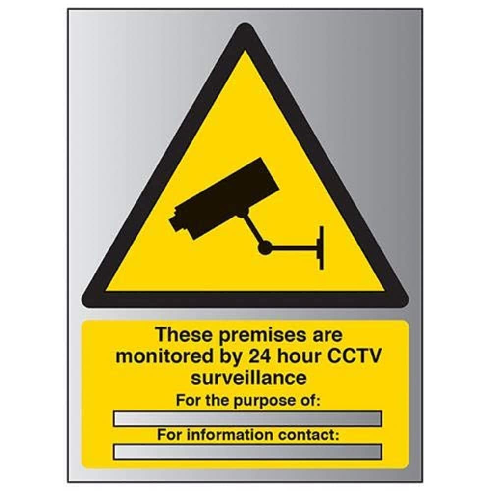 Vsafety Yellow V Safety Monitored By 24 Cctv For The Purpose Of… Sign - 150Mm X 200Mm - Self Adhesive Alu Effect