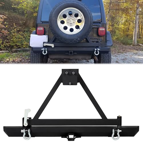 KUAFU Rear Bumper W/Tire Carrier Compatible with 1987-1996 Jeep Wrangler YJ 1997-2006 TJ 2003-2006 LJ w/D-Rings 2 packages