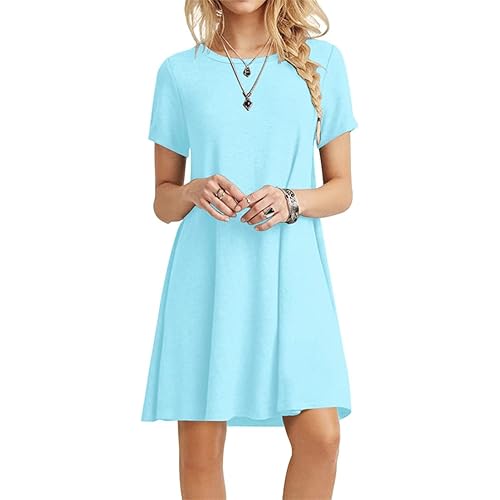 POPYOUNG Women's Summer Casual Tshirt Dresses Short Sleeve Boho Beach Dress