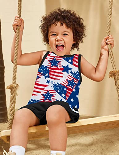 Image of MIGU 4th Of July Boy Outfit Summer Sets,Star Stripe Sleeveless Top+Short Pants 2pcs