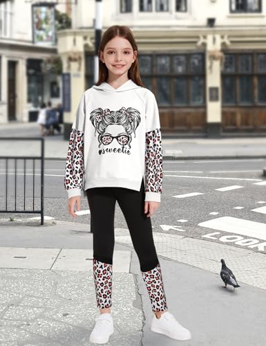 Image of Gaupafmb Girls Clothes Cool Girl Print Tie Dye Hoodie Pullover Sweatshirt Leggings 2PC Outfits