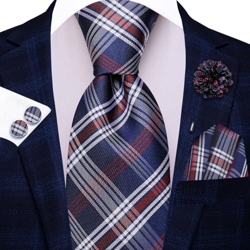 Image of Hi-Tie Men's Tie Lapel Pin Set Pocket Square Cufflinks Formal Woven Silk Tie Sets Wedding Party