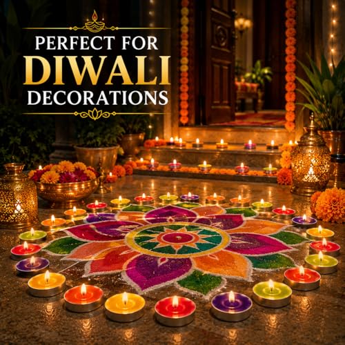 Image of Bindian Candle Tealight Candles, 100% Paraffin Wax Candles for Decoration, Smokeless Tea Light Candle 100 pcs for Home Decor, Diwali, Wax Candles 1-1.5 Hour Burn Time (Pack of 100 Multicolor)