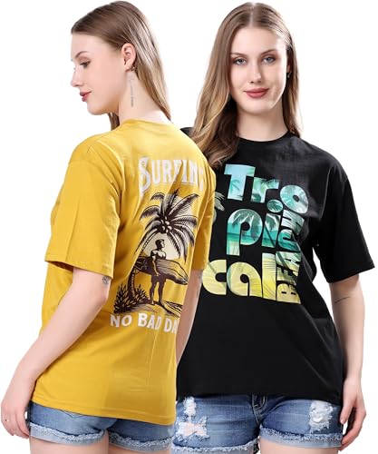 Image of London Hills Women's Cotton Blend Oversized Fit Oversized Tshirt || Oversized Tshirt- Pack of 2