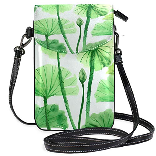 Preisvergleich Produktbild Handy Geldbörse Crossbody Aquarell Gemälde von grünen Lotusblättern kleine Umhängetasche Handy Geldbörse Geldbörse für Frauen Mädchen