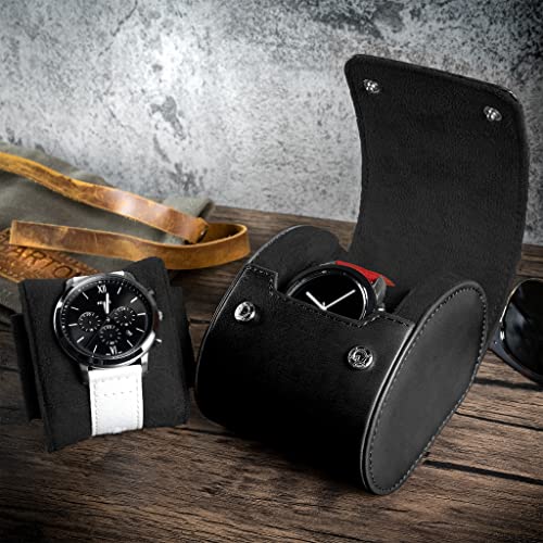 Image of BARTON WATCH BANDS, Watch Roll - Black Recycled Leather Watch Travel Case & Watch Band Storage - 1 Watch Case