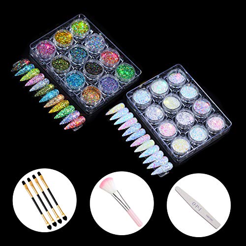 24 Color Nail Glitter Powder Sparkle Holographic Sequins Flakes Nail Art Tools Kit for Girls Women Nail Art Face Body Body Decoration DIY Crafting