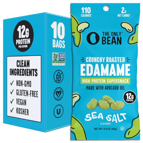 The Only Bean Crunchy Dry Roasted Edamame Snacks (Sea Salt), Healthy High Protein(11g) Keto Food...