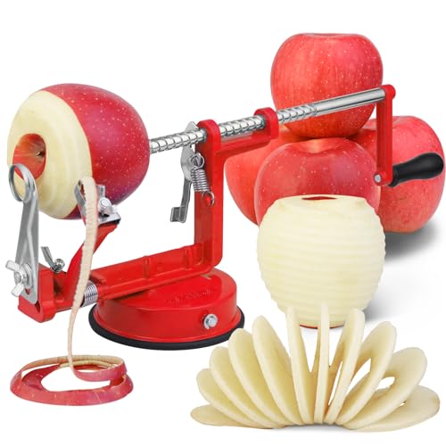 Comparison: Best Apple Peeler Corer 10 Apple Peeler Slicer Corer 3 In 1, Potato Peelers, Stainless Steel Heavy Duty with Suction Cup Base (vermilion)