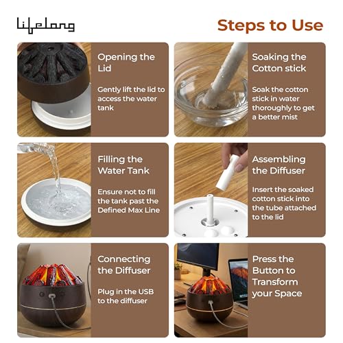 Image of Lifelong Bonfire Home Humidifier & Essential Oil Diffuser | 300ml Tank Capacity |Ultrasonic Aromatherapy for Home, Office & Bedroom with Soothing Light for Relaxation| Essential Oil Fragrance Diffuser