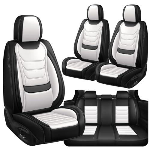 Image of Car Seat Covers Fit for Chevrolet Tahoe 1995-2025, Leather Automotive Seat Covers for Trucks, Heavy-Duty Wear Resistant Seat Protectors, Easy to Install, 5 Seats, Black White