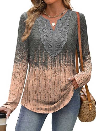 Image of XIEERDUO Boho Tops for Women Blouses Dressy Casual V Neck Long Sleeve Shirts Fall Outfits Trendy Vacation Clothes