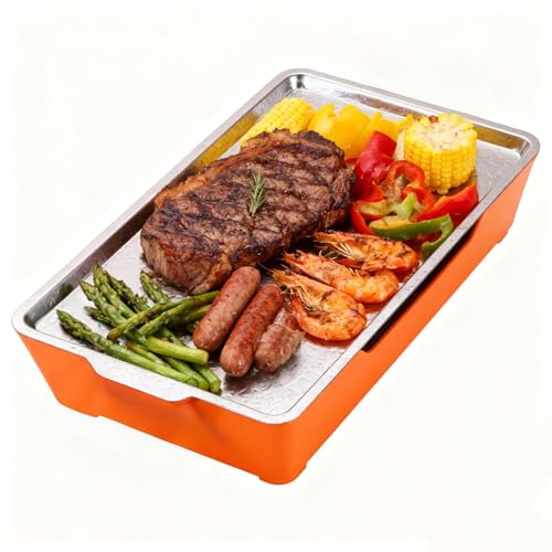 TECKZOON BBQ Warmhalteplatte Teelicht, mit 50 Grillpapier, Abnehmbares Edelstahl Wärmebrett, Warmhaltebehälter zum Grillen, Fleisch Speisenwärmer für Grillpartys