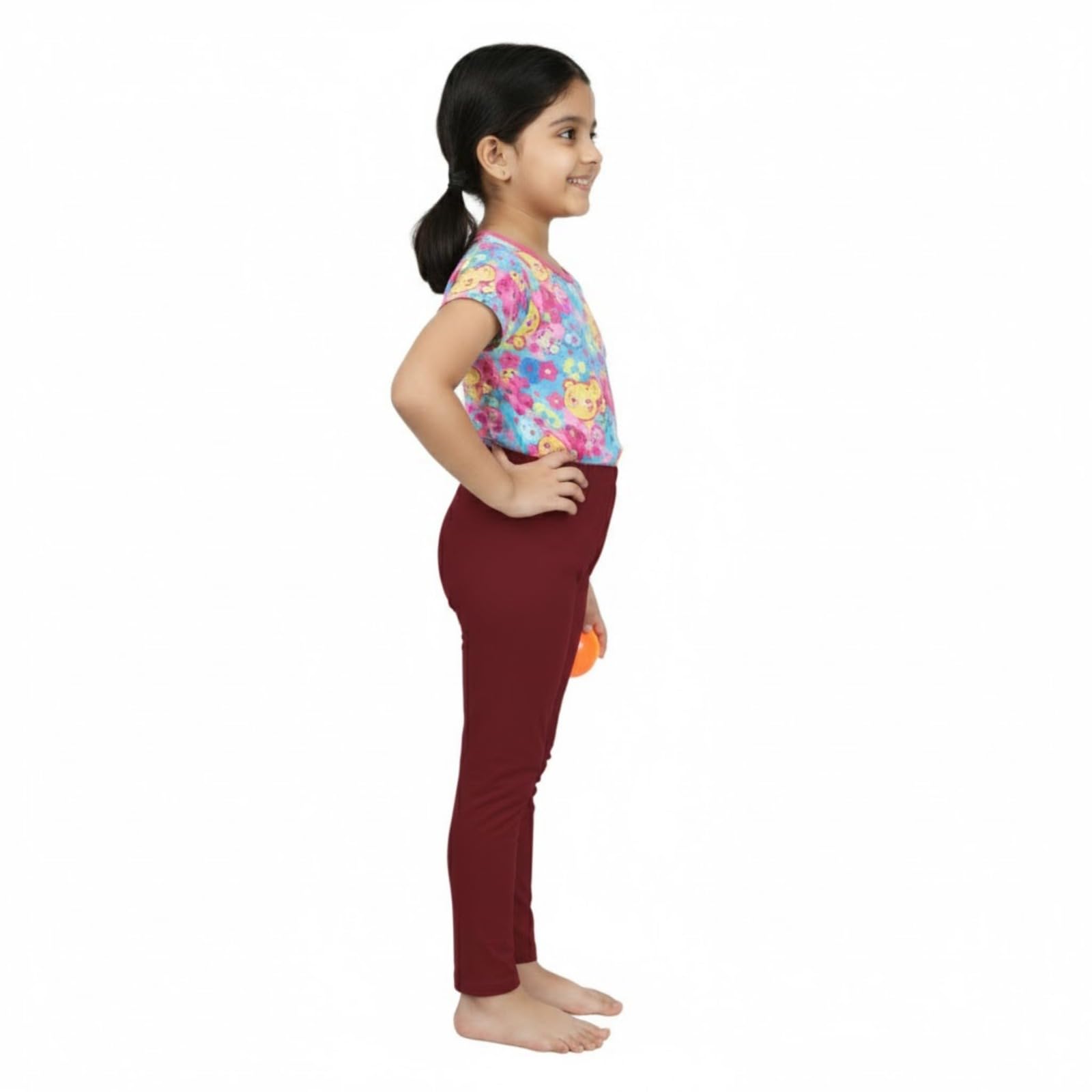 comfycute Cotton Leggings for Girls | Soft Stretchable Plain Ankle Length Bottoms for Kids | Non-Transparent Fabric | Comfortable Regular Fit Daily Leggings for All Day Use | 10-11 Yr Maroon - Image 3 thumbnail