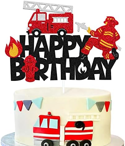 Fireman Cake Topper Fire Hydrant Truck Firefighter Helmet Alarm Engine Themed for Kids Boy Girl Happy Birthday Party Cake Decoration