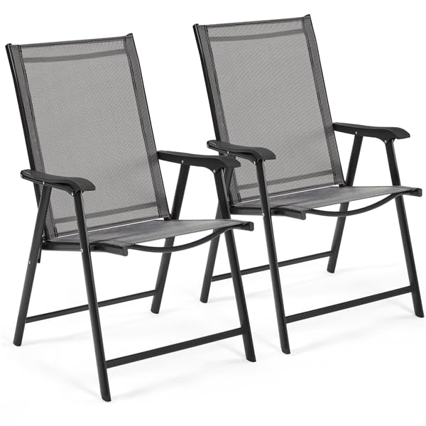 Yaheetech Lot de 2 Chaises de Jardin Pliantes avec Accoudoirs, Chaises d´extérieur en Toile pour Patio Porche Terrasse Piscine Gris