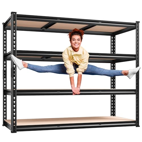 REIBII 48" W Garage Shelving Heavy Duty, 2000LBS Storage Shelves, 4 Tier Adjustable Metal Shelves for Garage Shelving Sturdy Industrial Shelf, Easy Assemble, 48" W x 60" H x 18" D