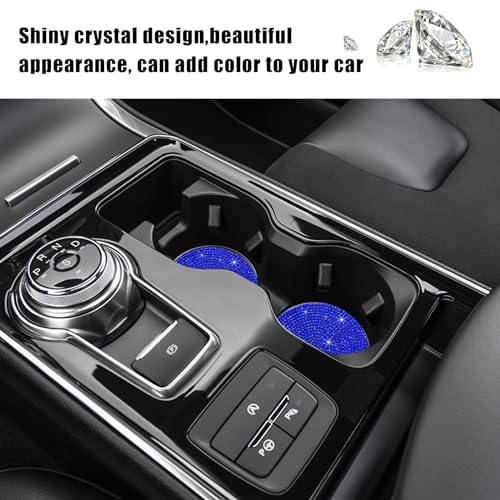 Image of Ziciner 2PCS Bling Car Cup Holder Coaster, 2.73 Inch Anti-Slip Cup Insert Coasters, Crystal Rhinestone Auto Drink Cup Mat, Universal Interior Decor Car Accessories for Women Girls (Blue)