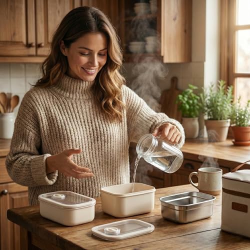 Image of YELONA Stainless Steel Bento Lunch Box Set with Insulated Bag - Microwave & Dishwasher Safe Tiffin Box for Office & School, Leak-Proof Meal Prep Containers - 1200ml (2 x 600ml), Beige